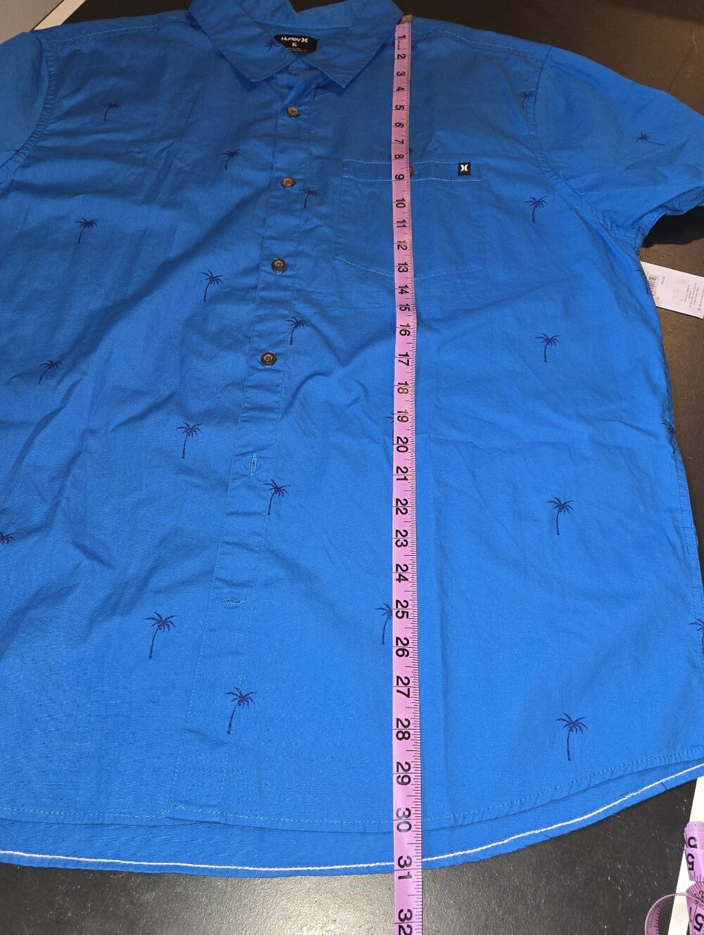 NWT Hurley Men's Short-Sleeve Blue Palm-Print Button-Up Shirt - Picture 9 of 10